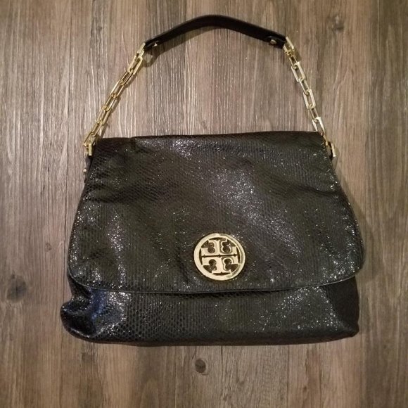 Tory Burch Eleanor Lizard-Embossed Leather Convertible  Tory Burch Embossed Leather Shoulder Bag